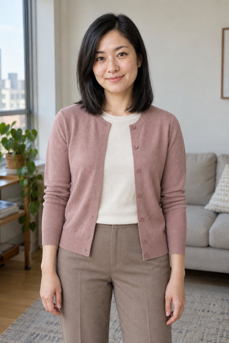 A relaxed coffee date on an AI-created Asian adult model