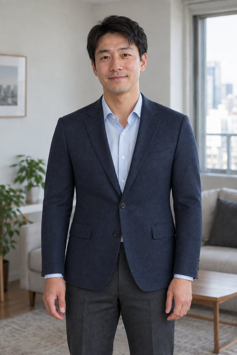Ready for the workday on an AI-created Asian adult model