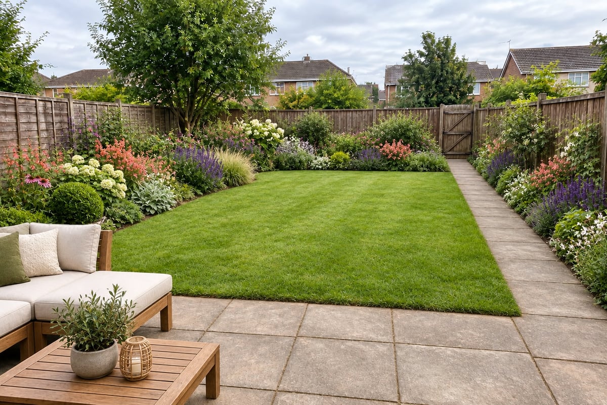 Flower-border garden: AI style example after makeover